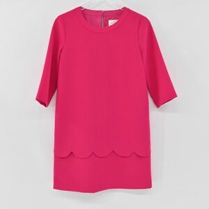 Kate Spade Demi Scallop Shift Dress Womens Size 2 Pink Fuchsia 3/4 Sleeve Party